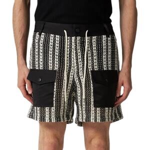 NEW FRIED RICE Black & White Crochet Striped Utility Shorts UNISEX M NWOT